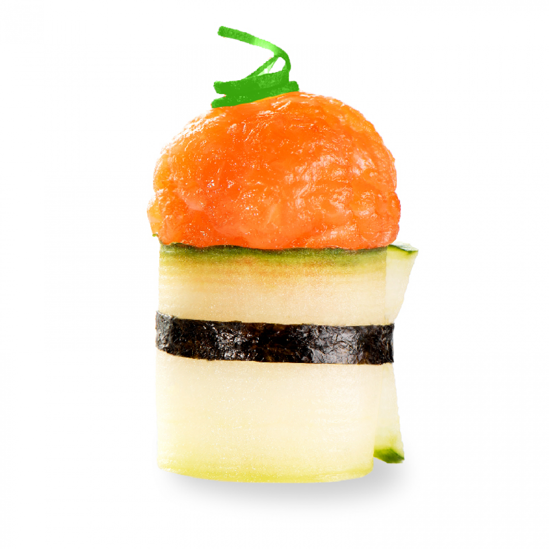 Гункан з огірком і тартаром лосося